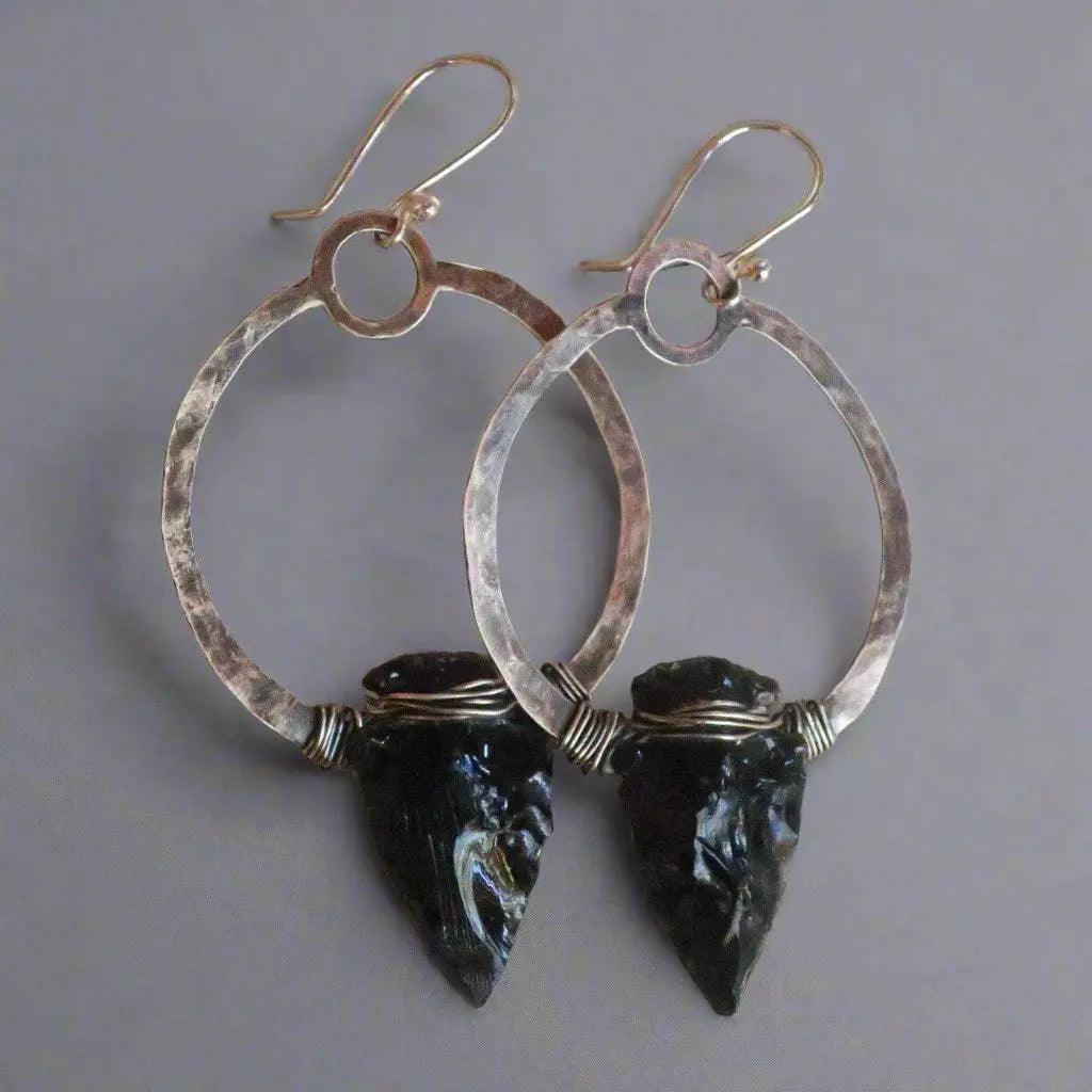 Black Obsidian Arrowhead Earrings - Studio Athene Noctua