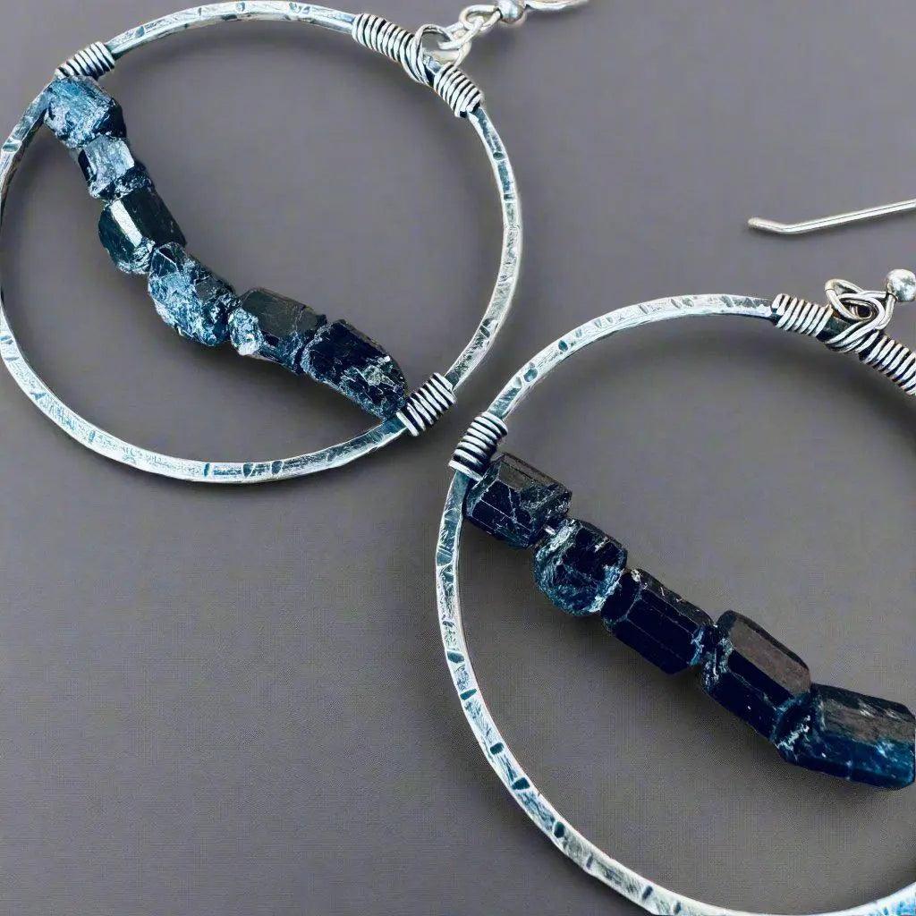 Black Tourmaline Hoop Earrings - Studio Athene Noctua