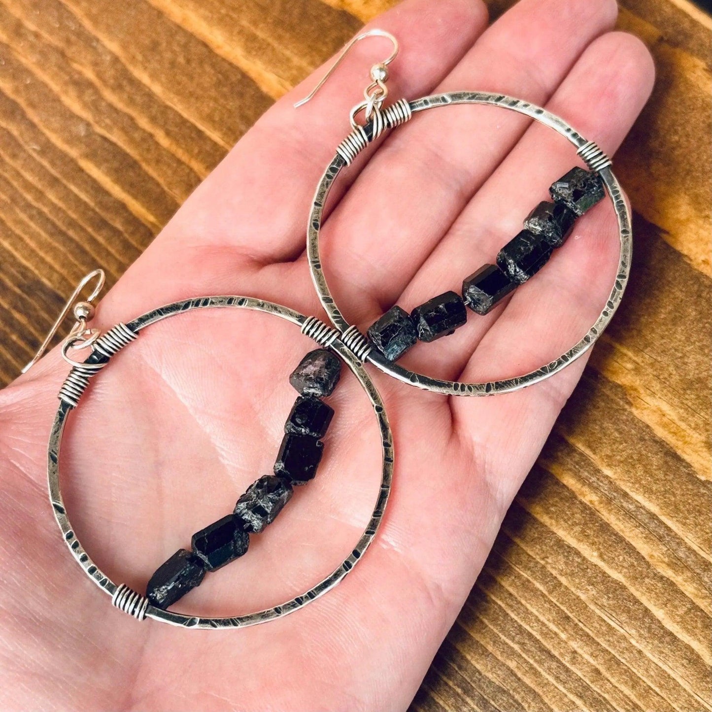 Black Tourmaline Hoop Earrings - Studio Athene Noctua