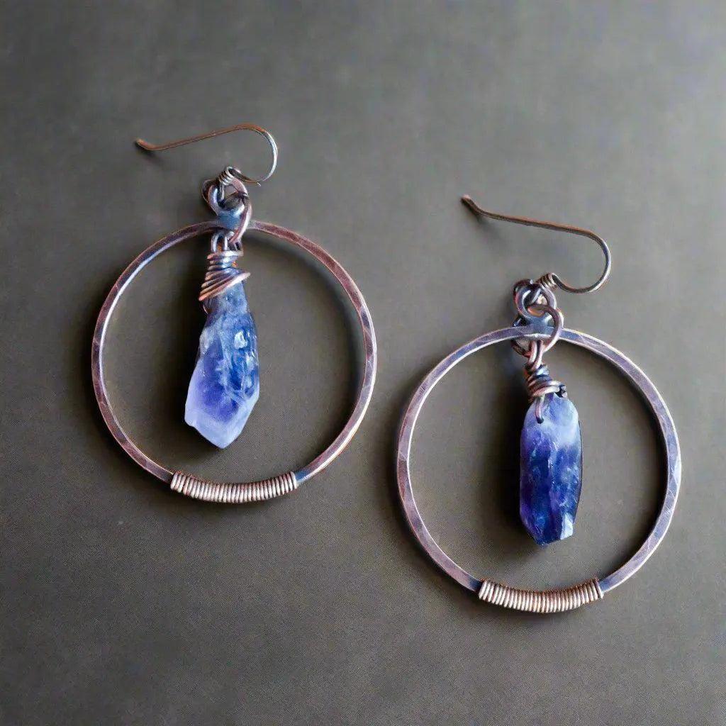 Raw Amethyst Hoop Earrings - Studio Athene Noctua