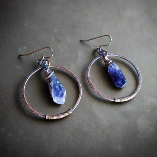 Raw Amethyst Hoop Earrings - Studio Athene Noctua