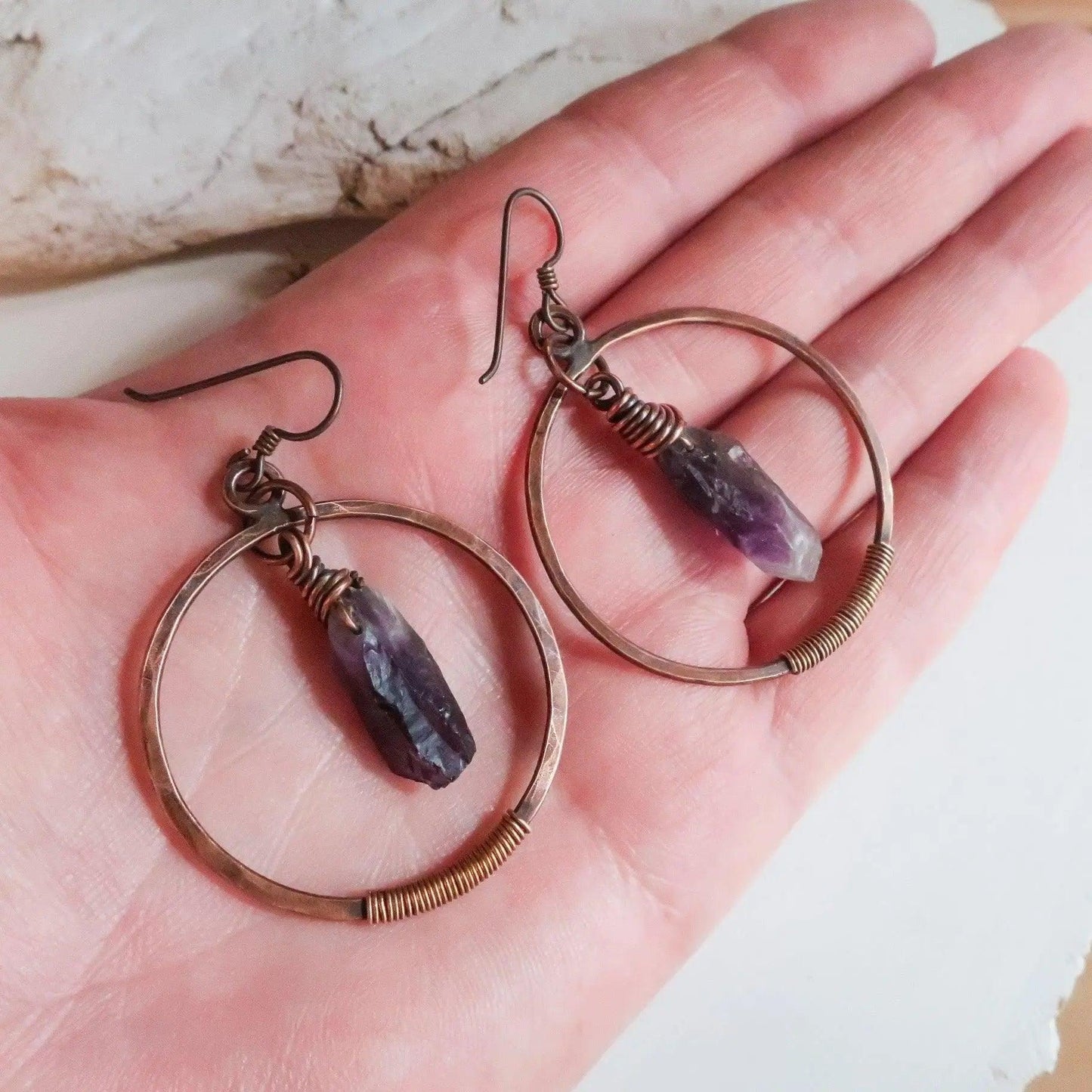 Raw Amethyst Hoop Earrings - Studio Athene Noctua