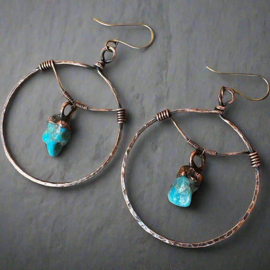 Raw Turquoise Statement Earrings - Studio Athene Noctua