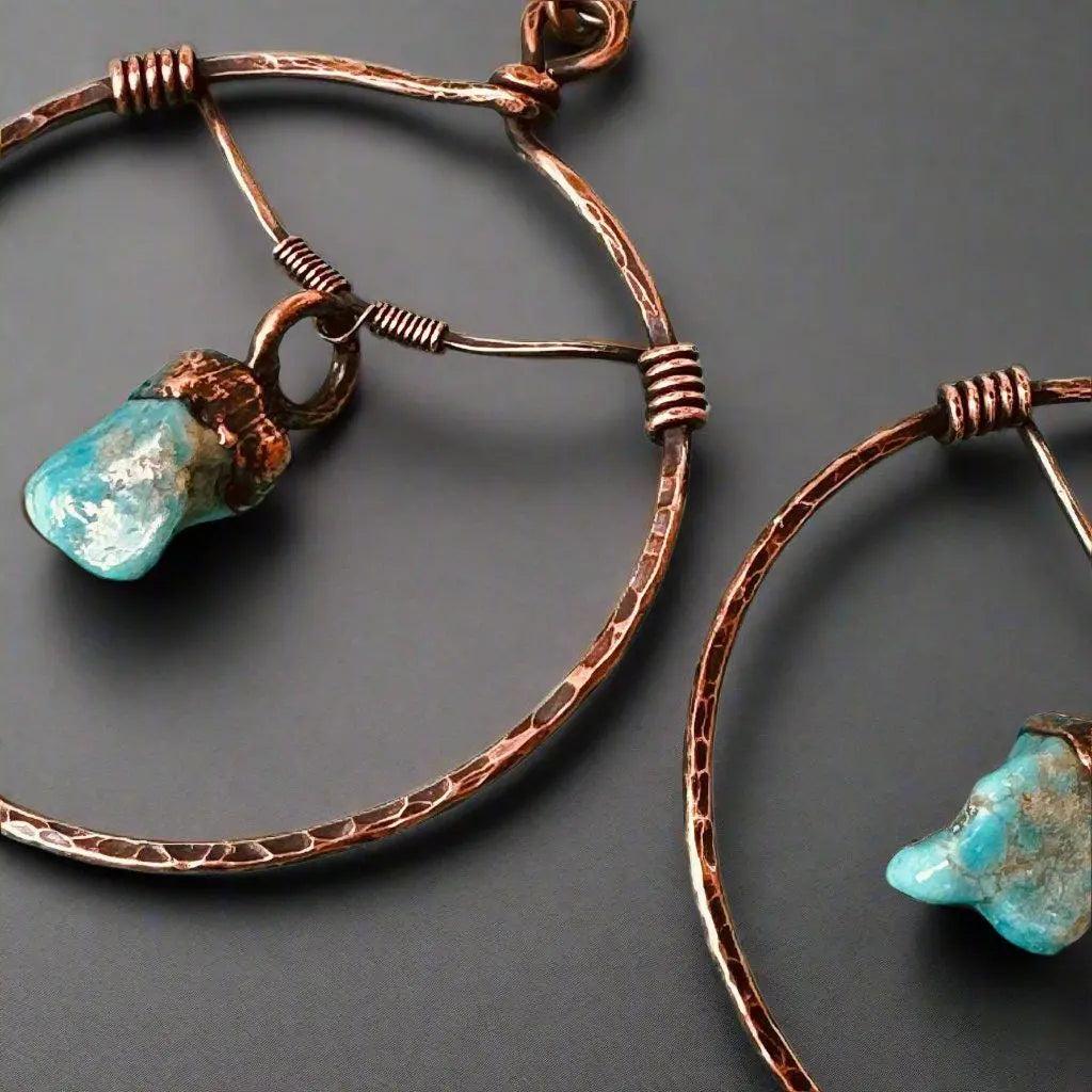 Raw Turquoise Statement Earrings - Studio Athene Noctua