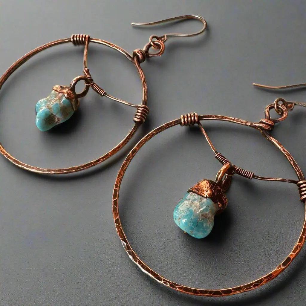 Raw Turquoise Statement Earrings - Studio Athene Noctua