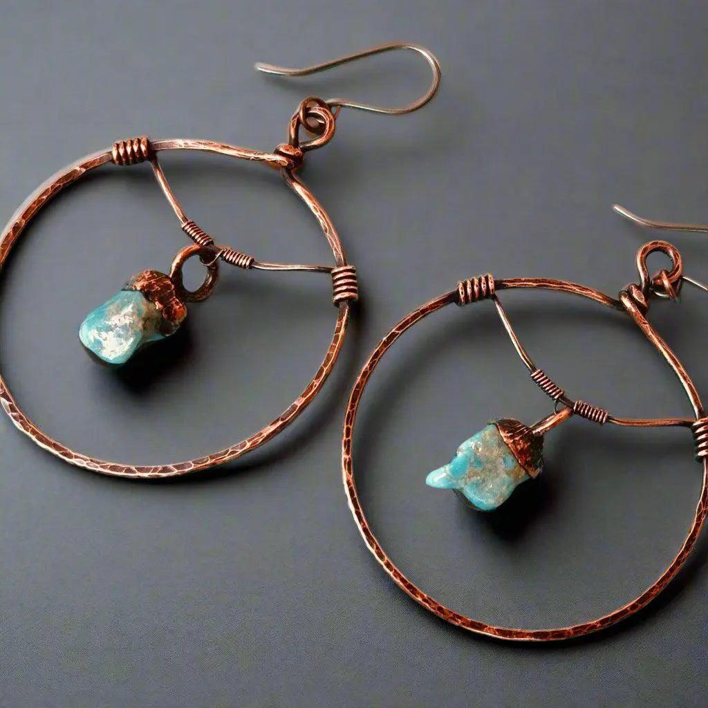 Raw Turquoise Statement Earrings - Studio Athene Noctua