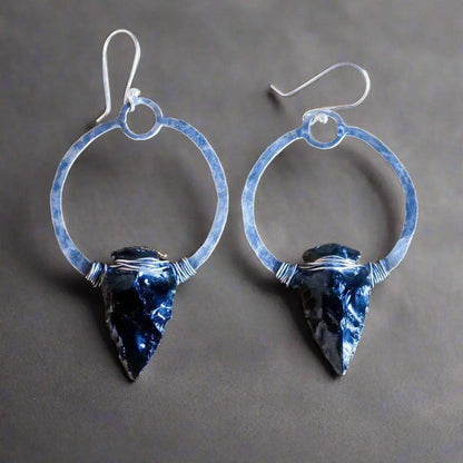 Black Obsidian Arrowhead Earrings - Studio Athene Noctua