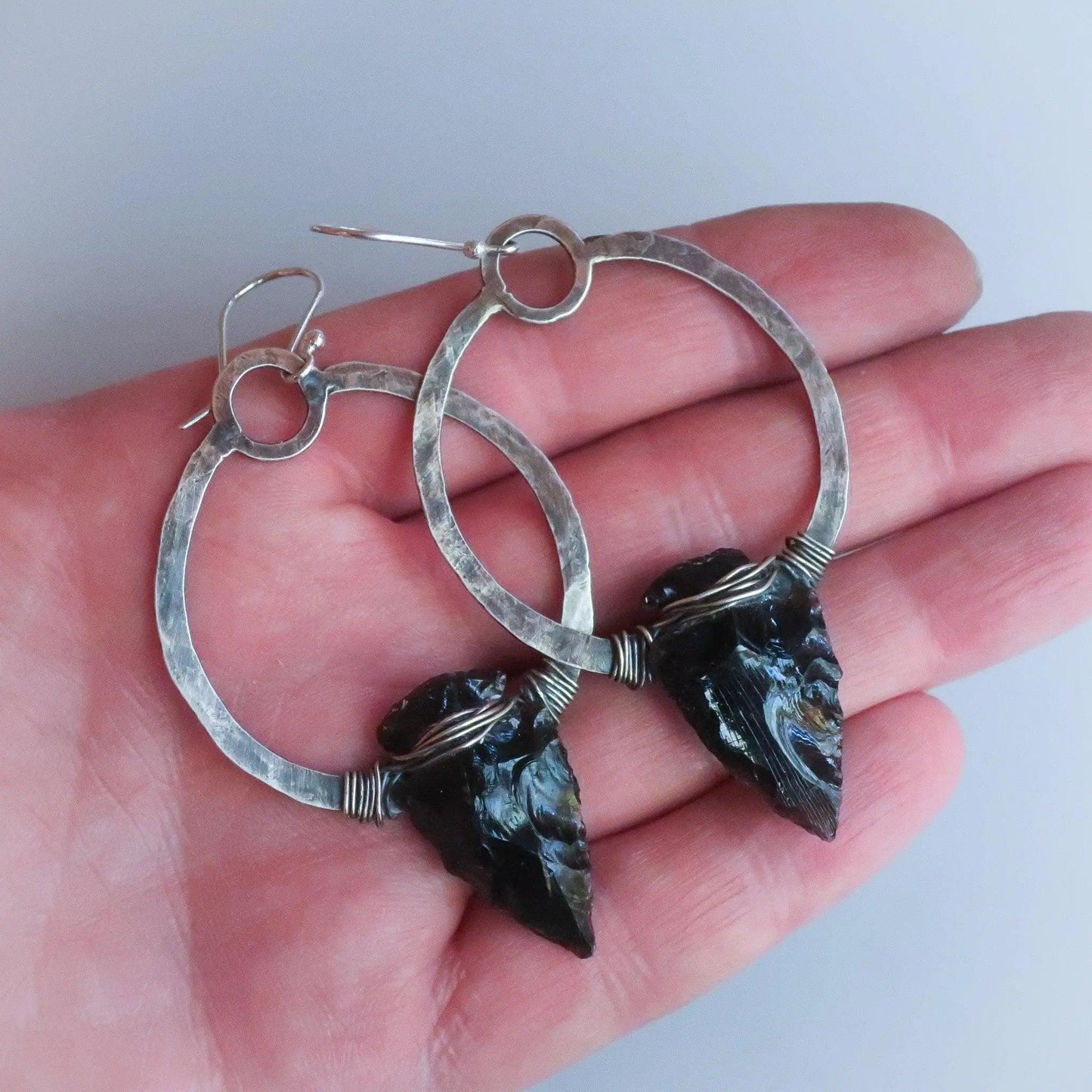 Black Obsidian Arrowhead Earrings - Studio Athene Noctua