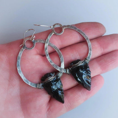 Black Obsidian Arrowhead Earrings - Studio Athene Noctua