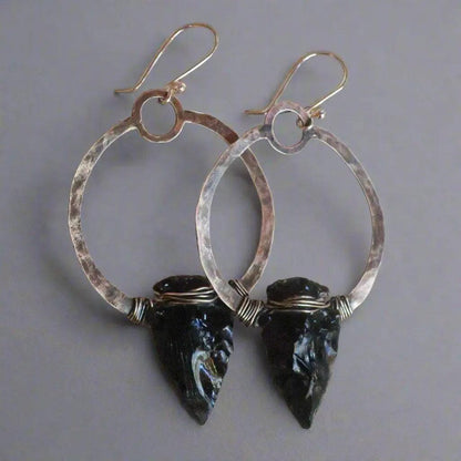 Black Obsidian Arrowhead Earrings - Studio Athene Noctua