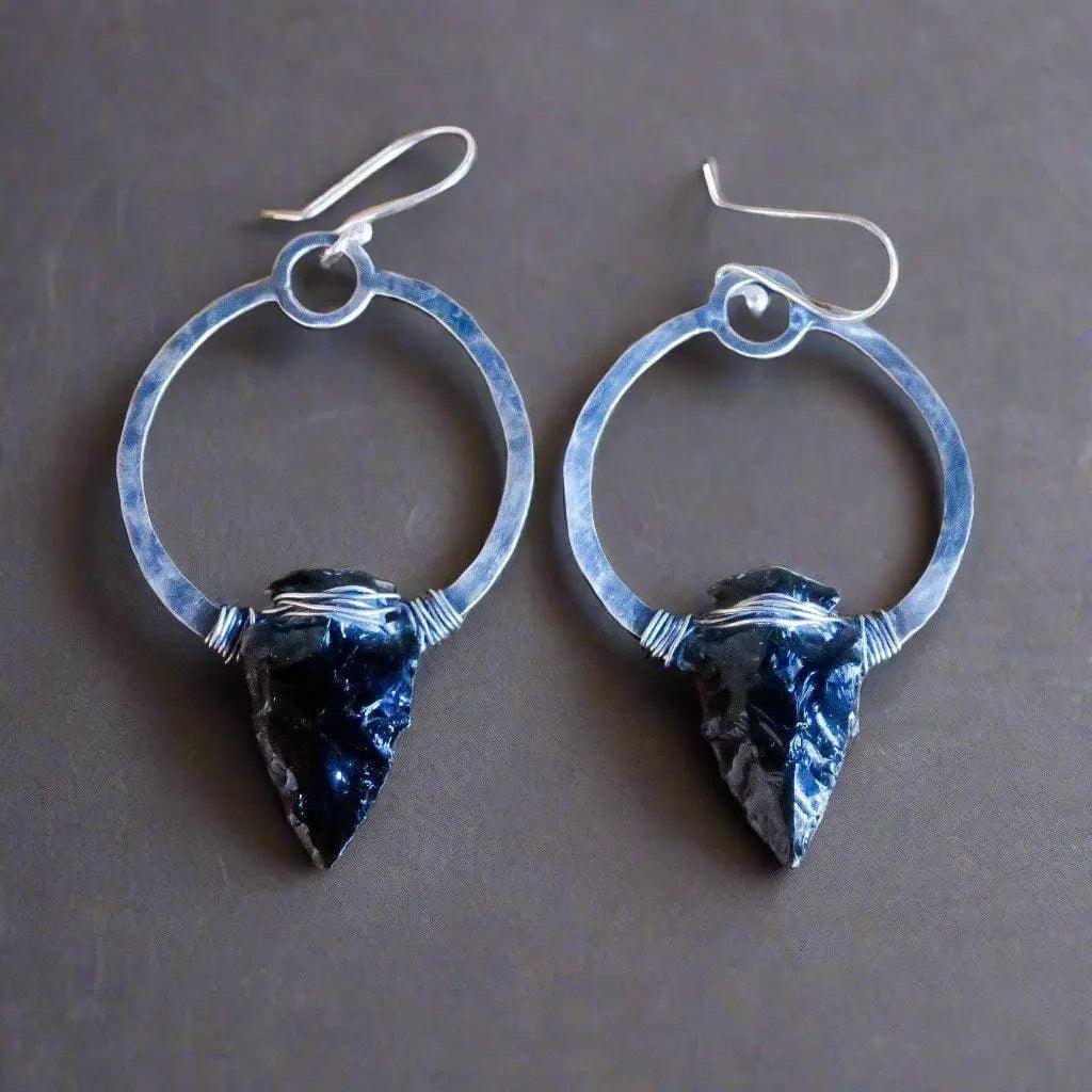 Black Obsidian Arrowhead Earrings - Studio Athene Noctua