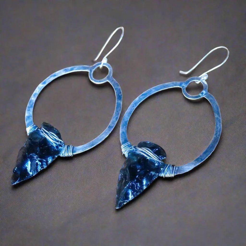 Black Obsidian Arrowhead Earrings - Studio Athene Noctua