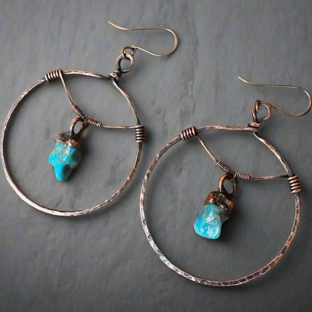 Raw Turquoise Statement Earrings - Studio Athene Noctua