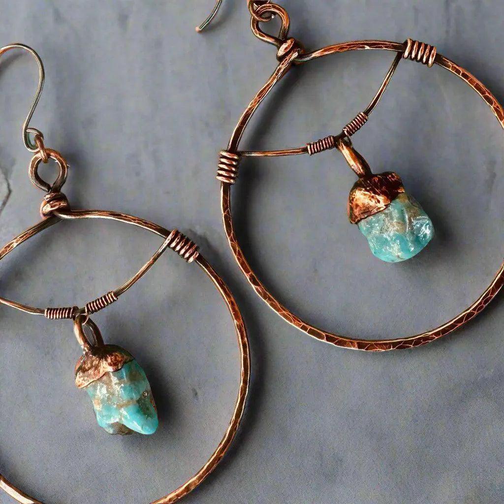 Raw Turquoise Statement Earrings - Studio Athene Noctua